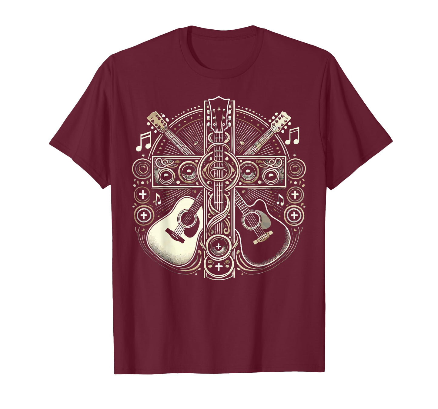 Acoustic Electric Guitar Cross Christian God Jesus Crucifix T-Shirt