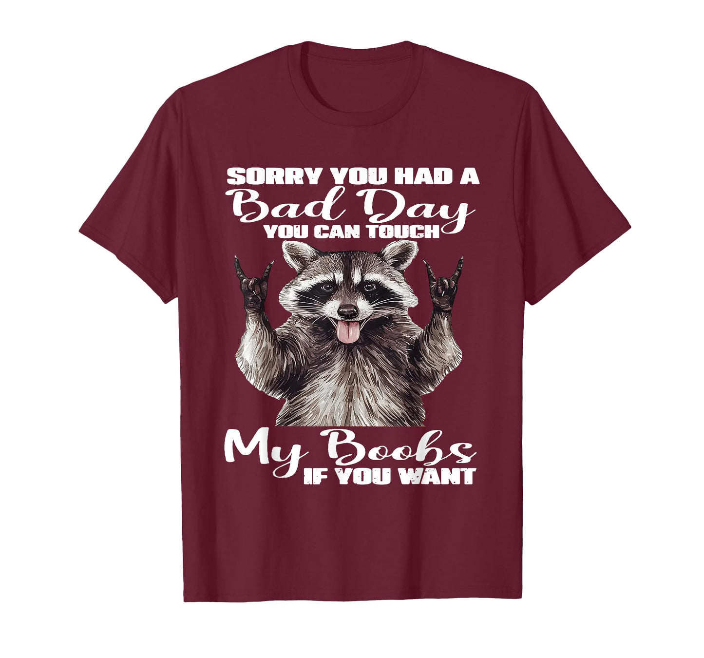 Raccoon Sorry You Had A Bad Day You Can Touch My Boobs Funny T-Shirt