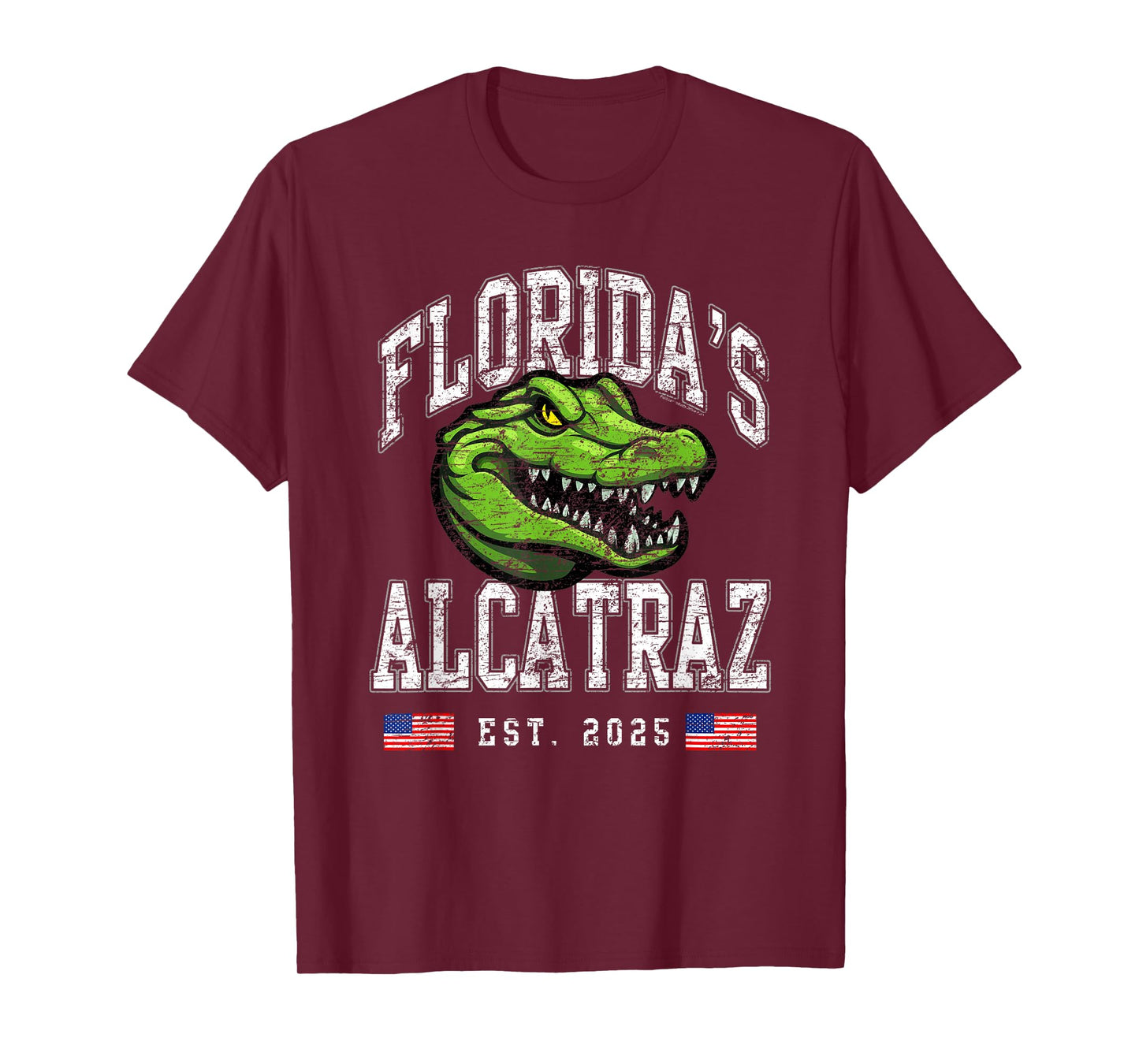 Floridas Alcatraz USA Est 2025 Funny American Flag Patriotic T-Shirt