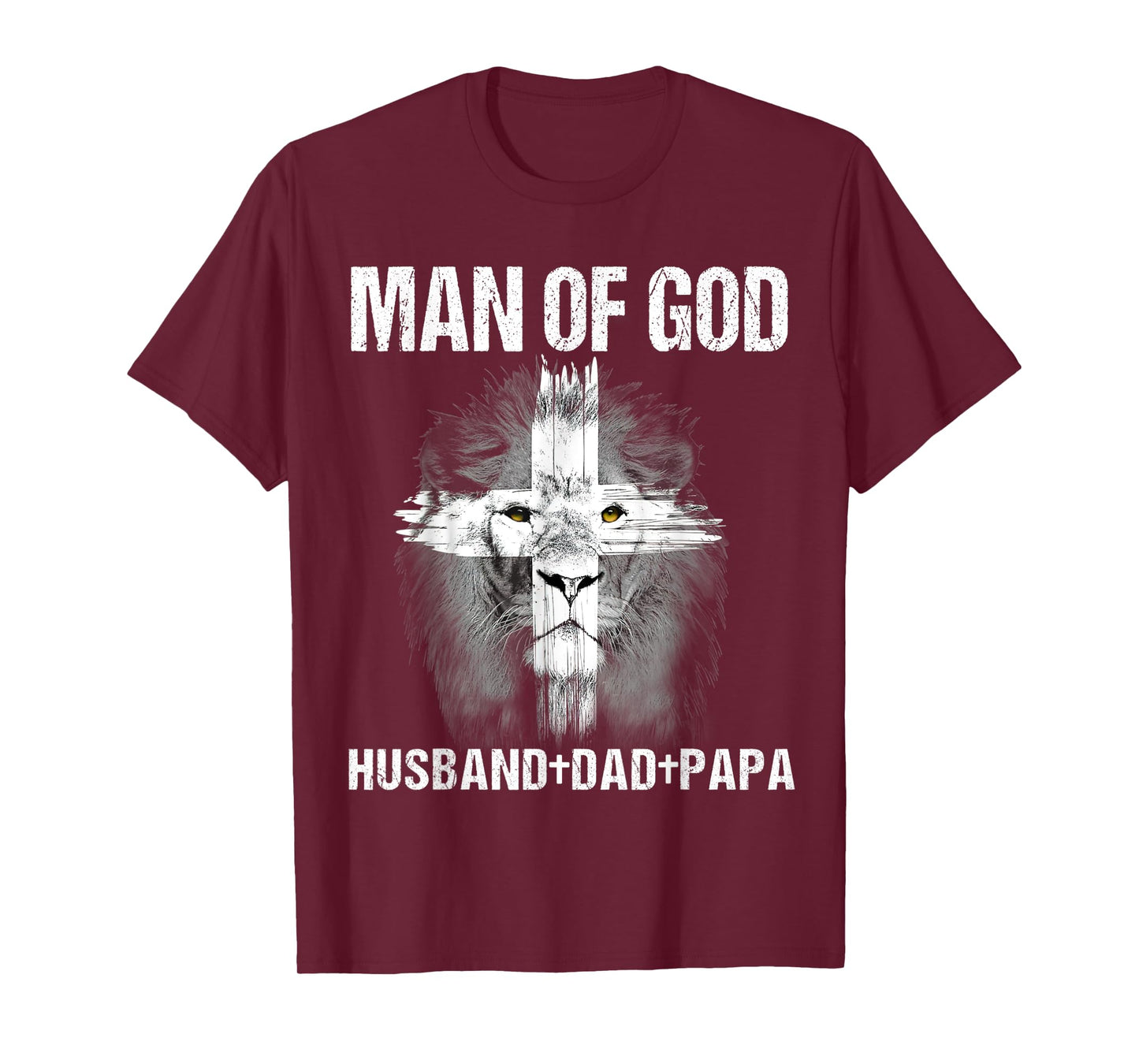 Mens Man of God Husband Dad Papa Lion Cross Jesus Christian Gift T-Shirt