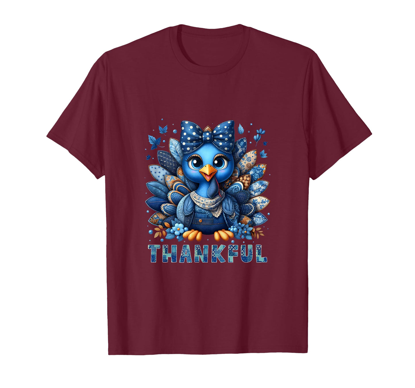 Denim Thankful Turkey Grandma Mama Mom Give Thanks T-Shirt