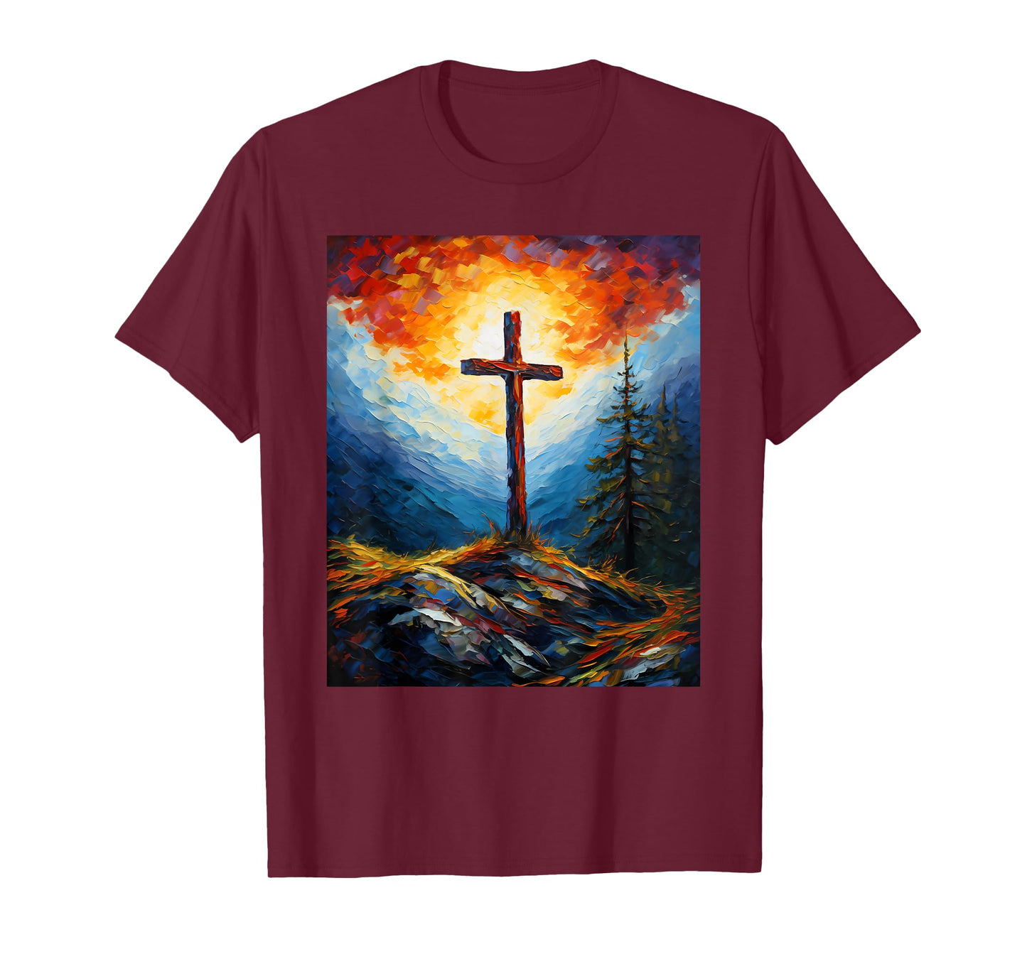 Aesthetic Vangogh Style Starry Night Cross Faith Christian T-Shirt