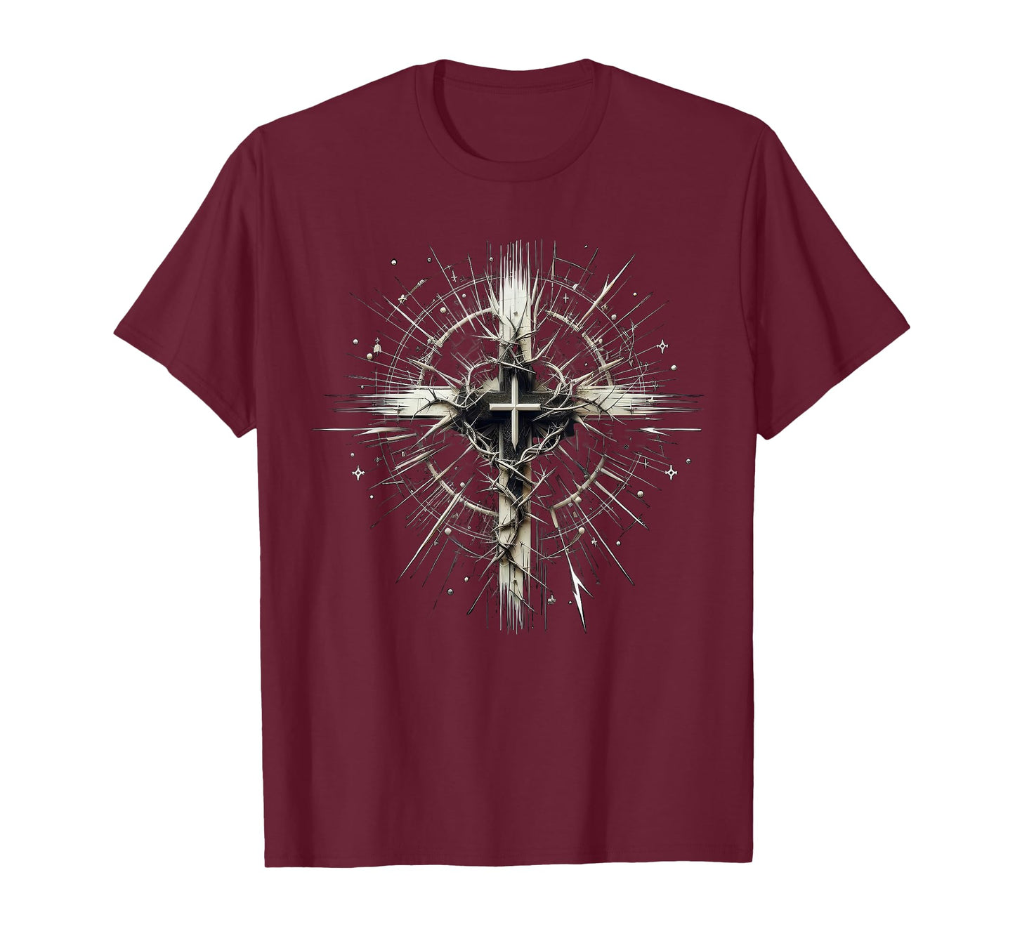 Edgy Punk Art Style Christian Cross Lightning Thorns Grunge T-Shirt
