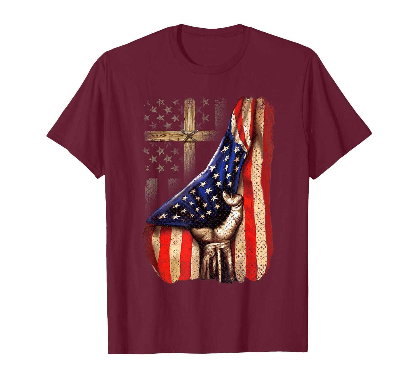 Cross Christ American Flag Pride Hand Christian Lover T-Shirt