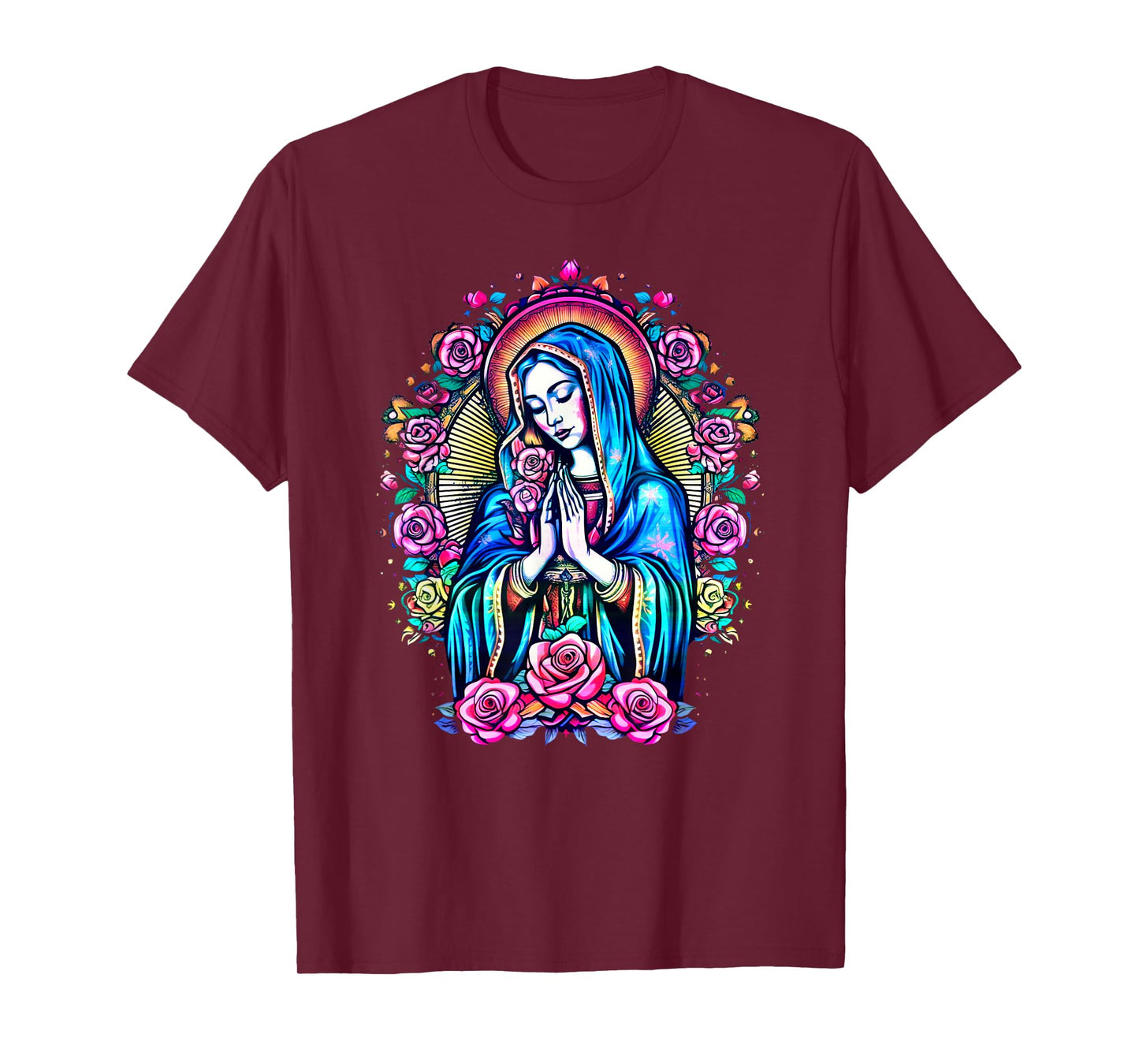 Praying Virgin Mary, roses, Christianity, faith, saint image T-Shirt