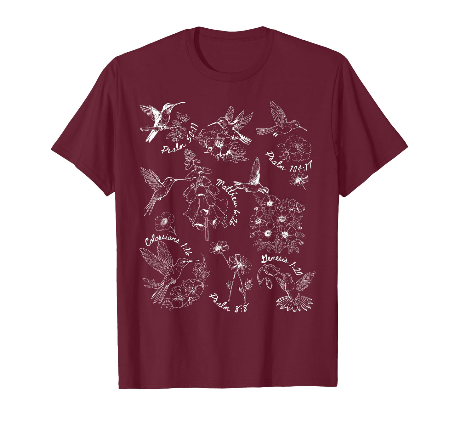 Hummingbird Botanical Bible Verse Christian Nature Lovers T-Shirt