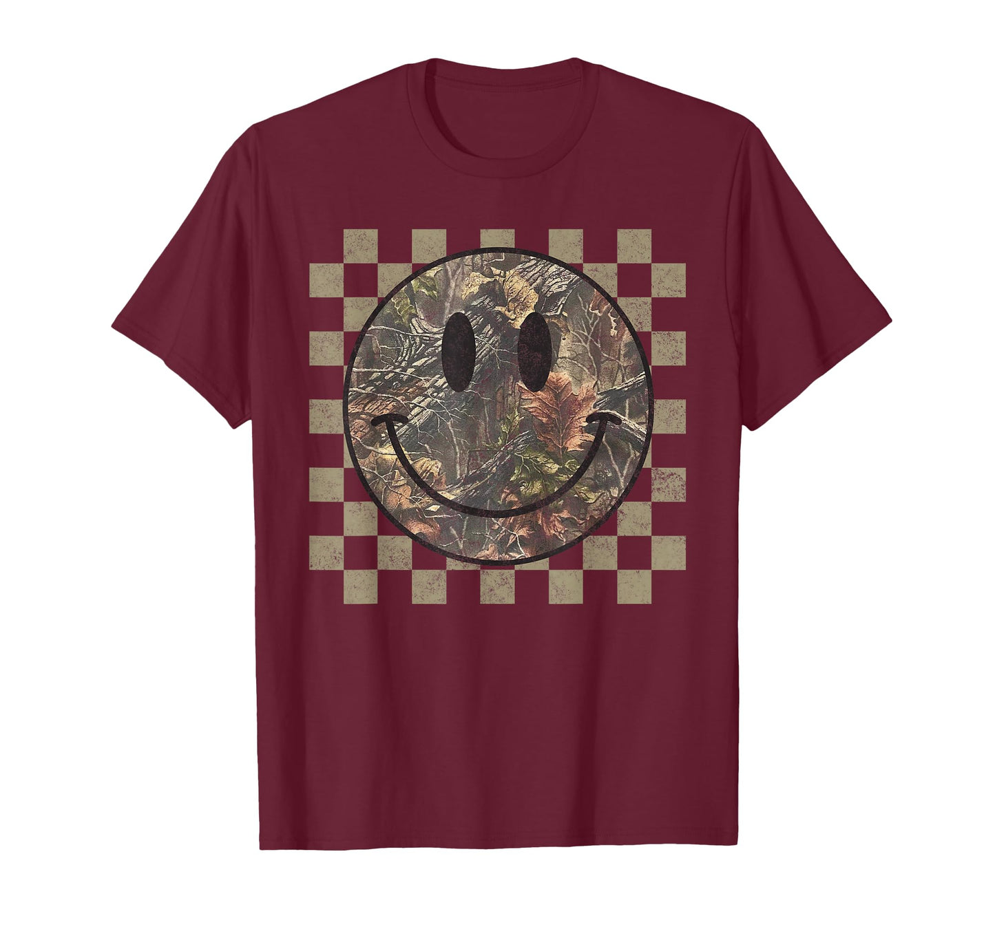 Camo Tree Smile Face Checkered Camouflage Cute Adults Kids T-Shirt