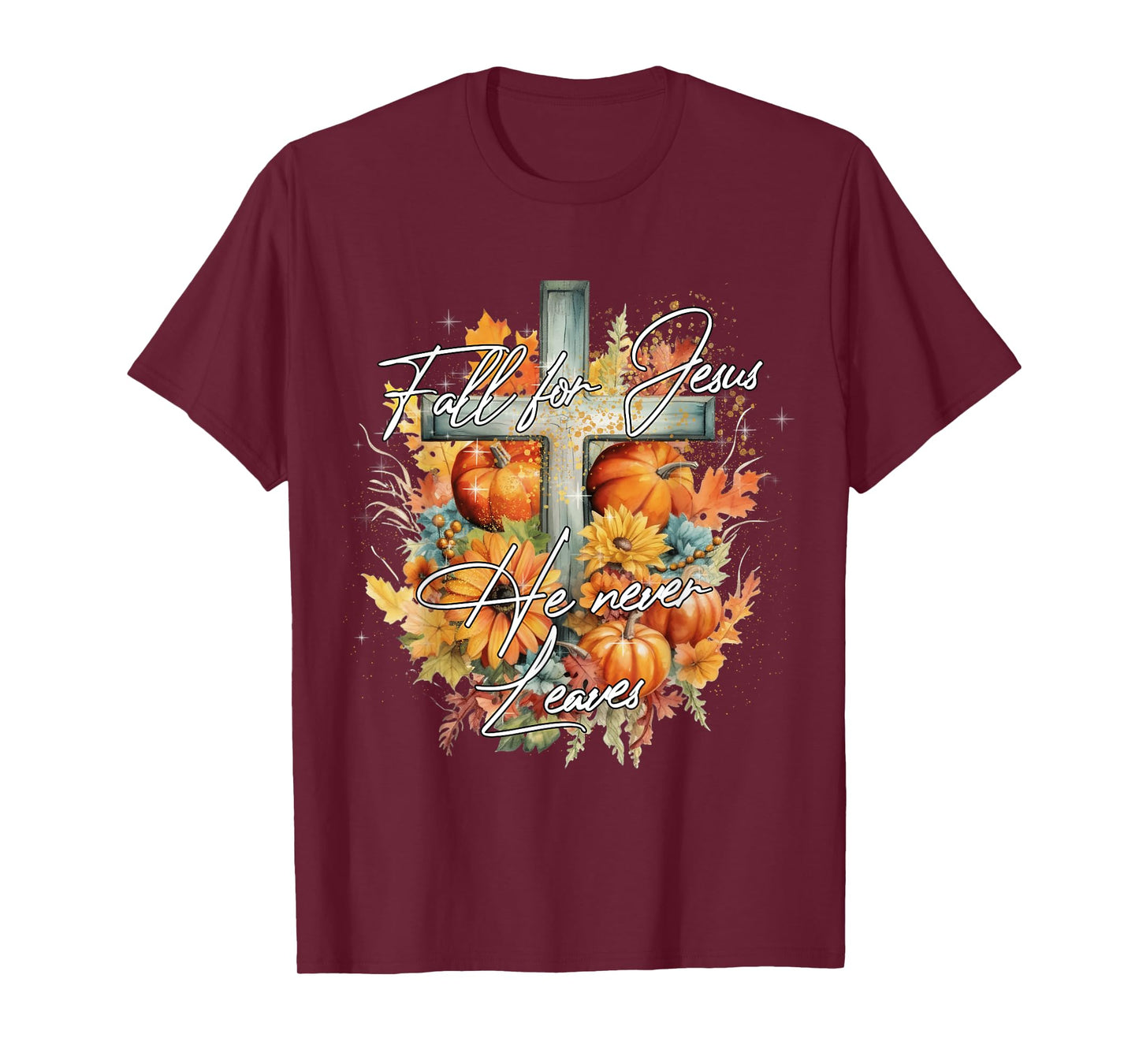 Fall For Jesus He Never Leaves Christian Halloween Pumpkin T-Shirt