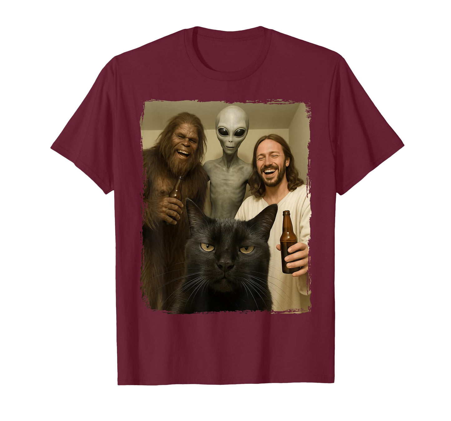 Cat Selfie Bigfoot Jesus Alien T-Shirt