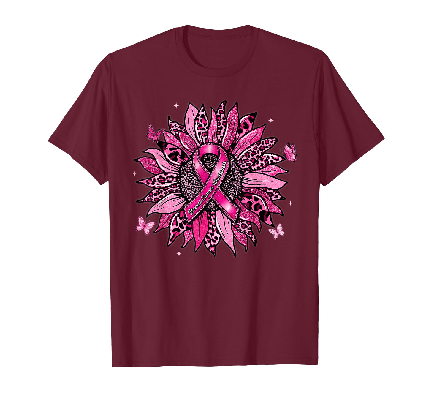Sunflower Pink Ribbon Faith Breast Cancer Awareness Women T-Shirt