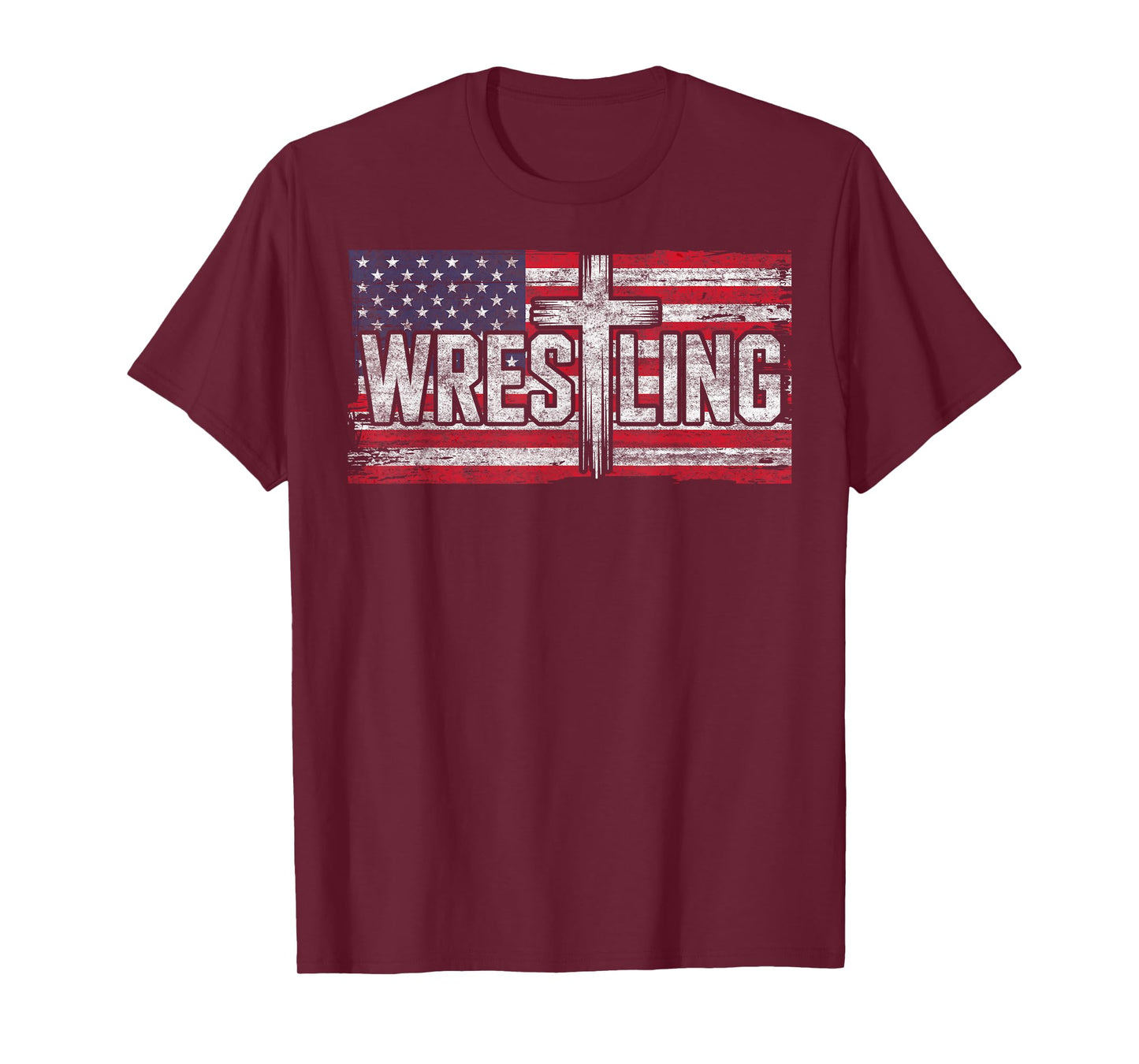 Vintage USA Flag Jesus Christ Christian Wrestling Wrestler T-Shirt