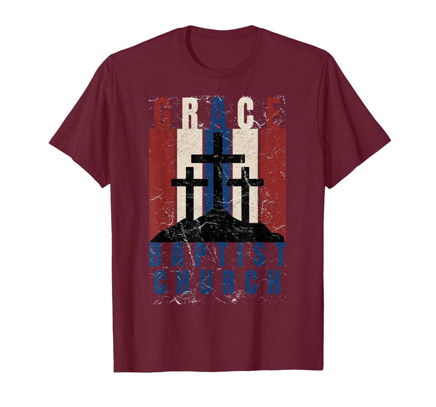 Grace Baptist Church Retro Distressed Cross Christian Design T-Shirt