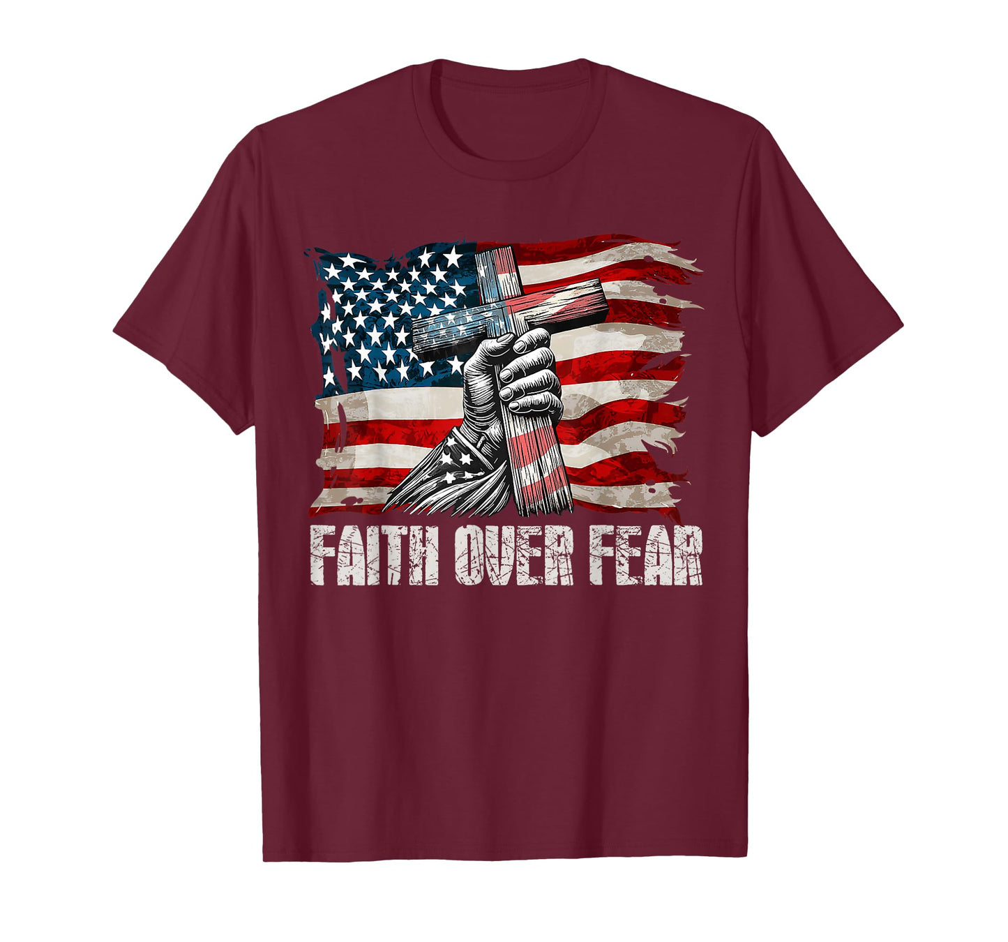 Faith Over Fear - Cross & US Flag T-Shirt