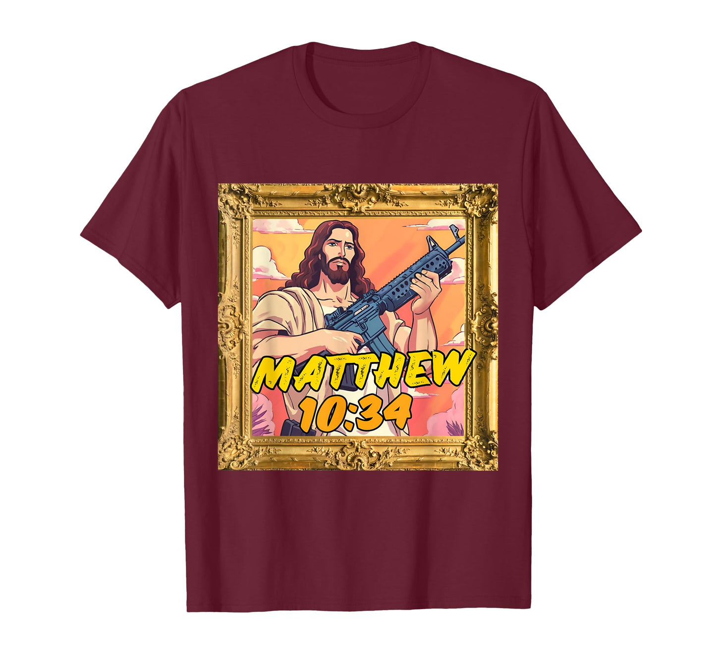 Matthew 10:34 Jesus with Rifle Christian Warrior Tee T-Shirt