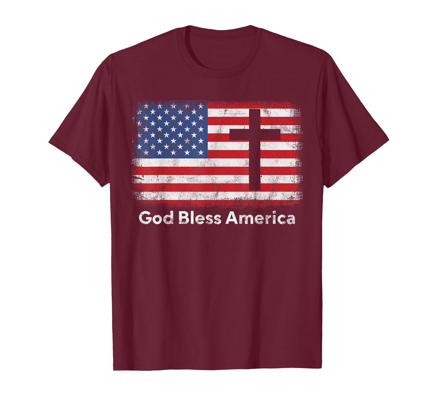 God Bless America Patriotic Flag Cross T-Shirt