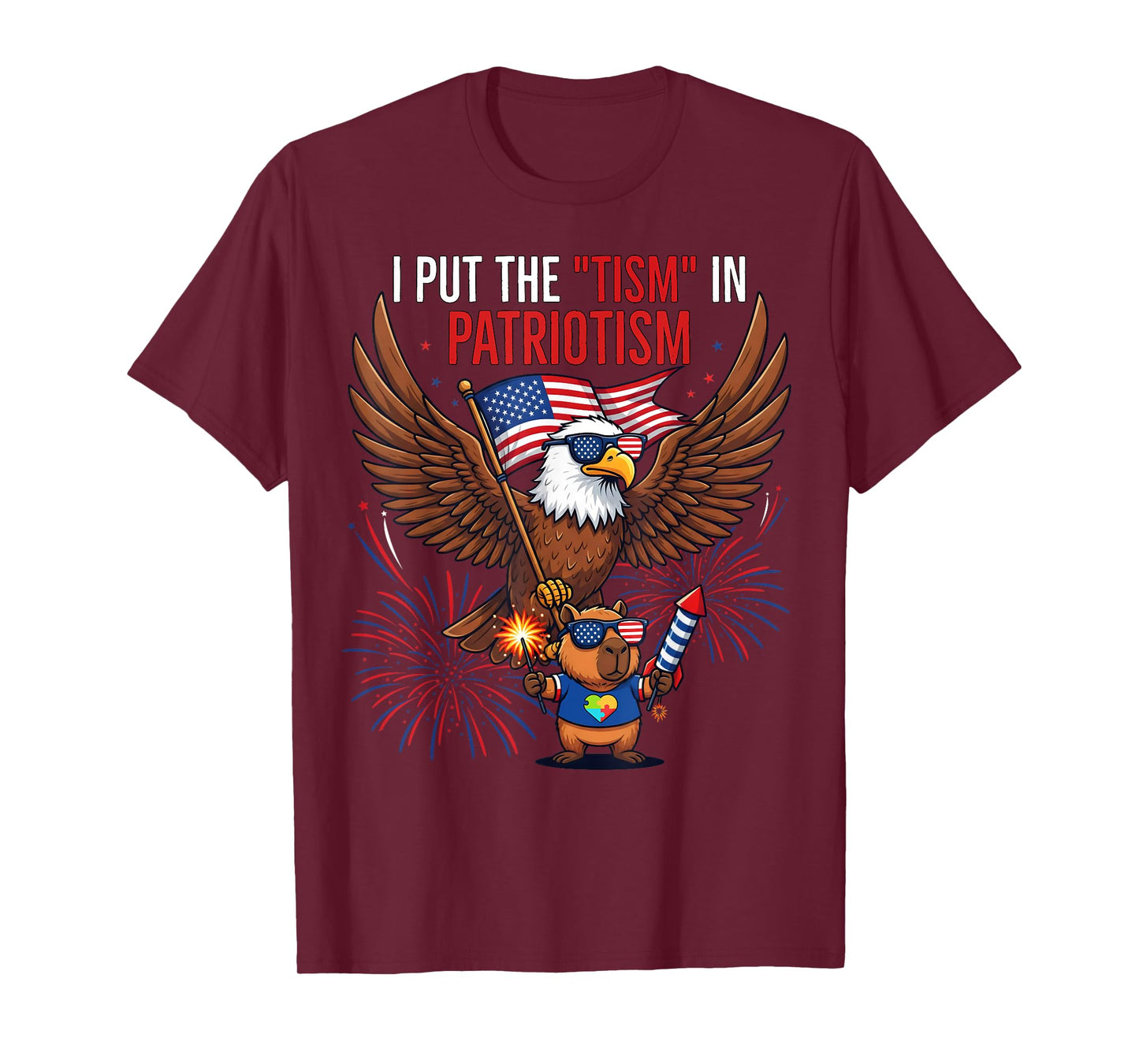 I Put The Tism in Patriotism Athletic Eagle Tism Funny T-Shirt