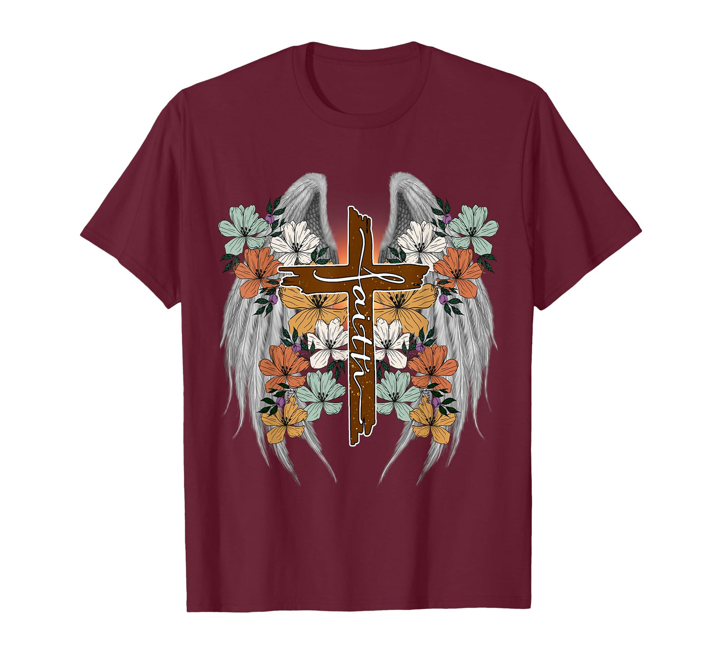Cross Flowers Angel wings Faith Religious t-shirt T-Shirt