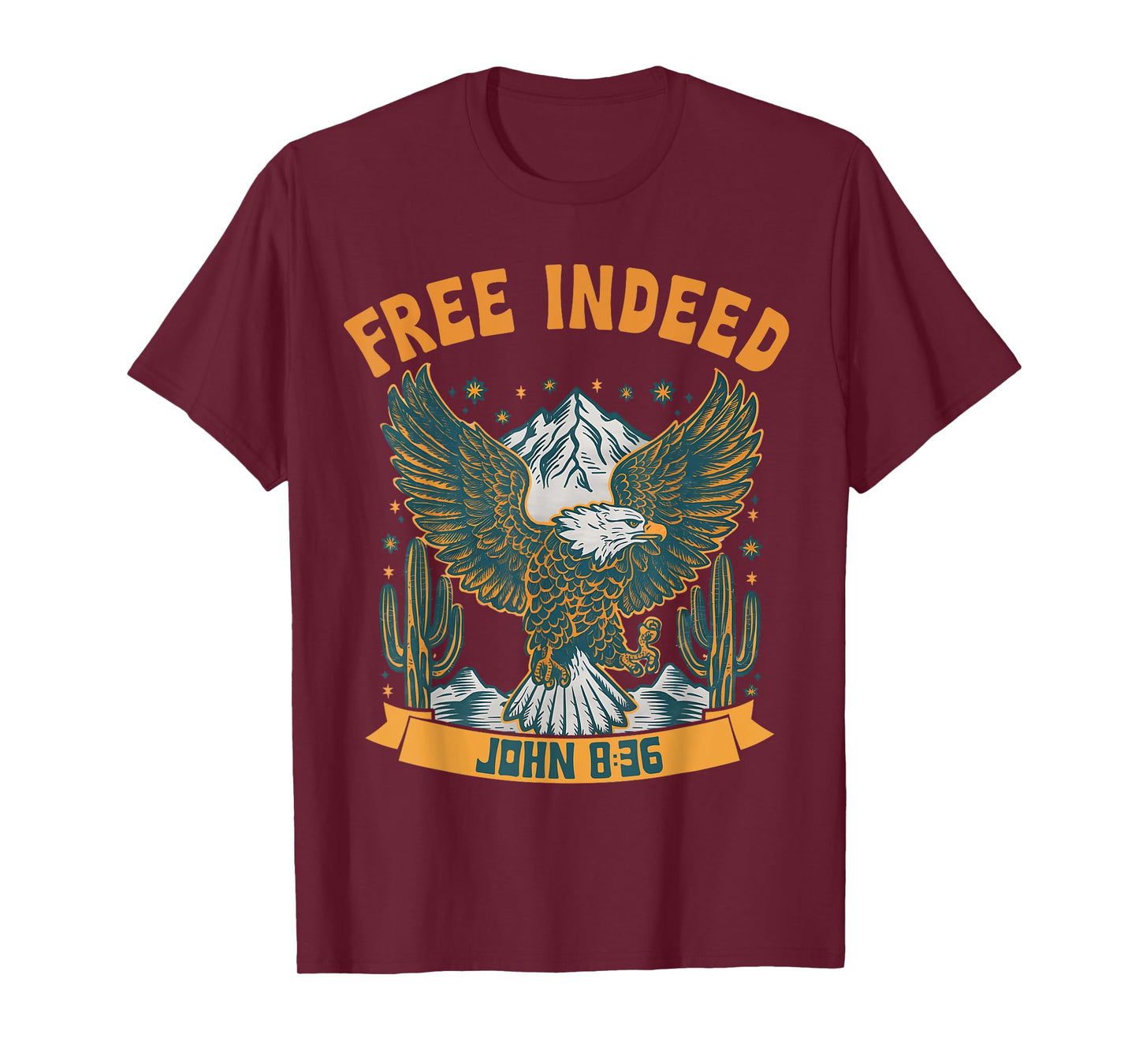 Vintage Free Indeed John 8:36 Christian Eagle Bible Prayer T-Shirt