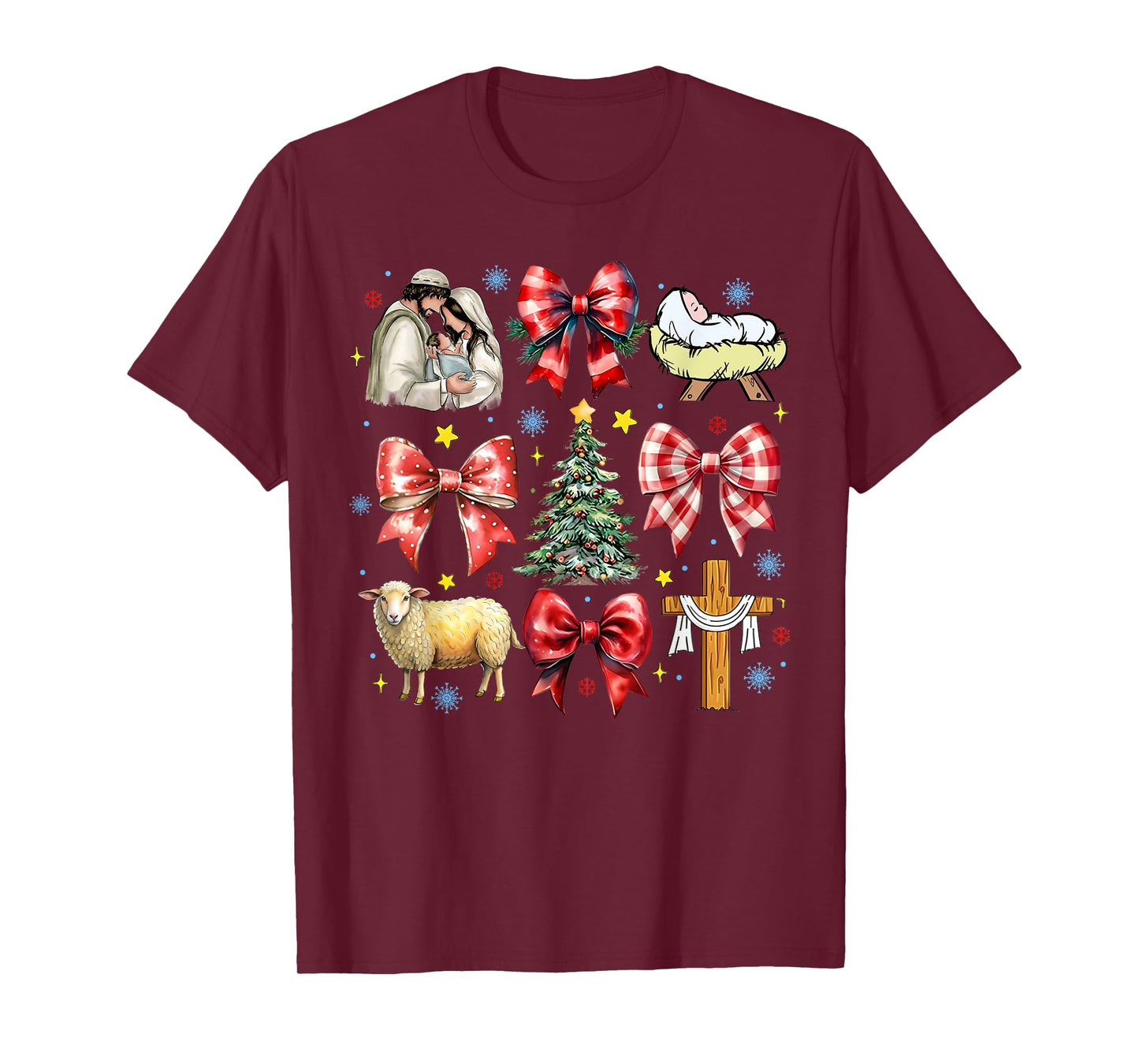 Jesus Birth Christmas Coquette Bow Nativity Scene Christian T-Shirt