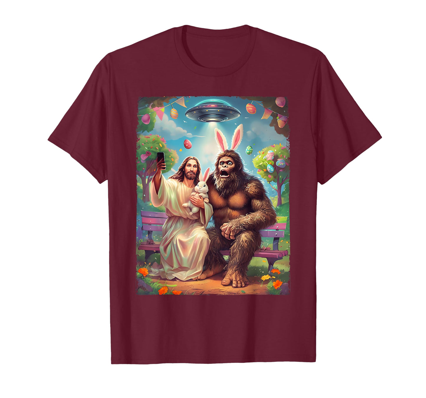 Bigfoot Bunny Funny Easter Jesus Sasquatch Selfie UFO Alien T-Shirt