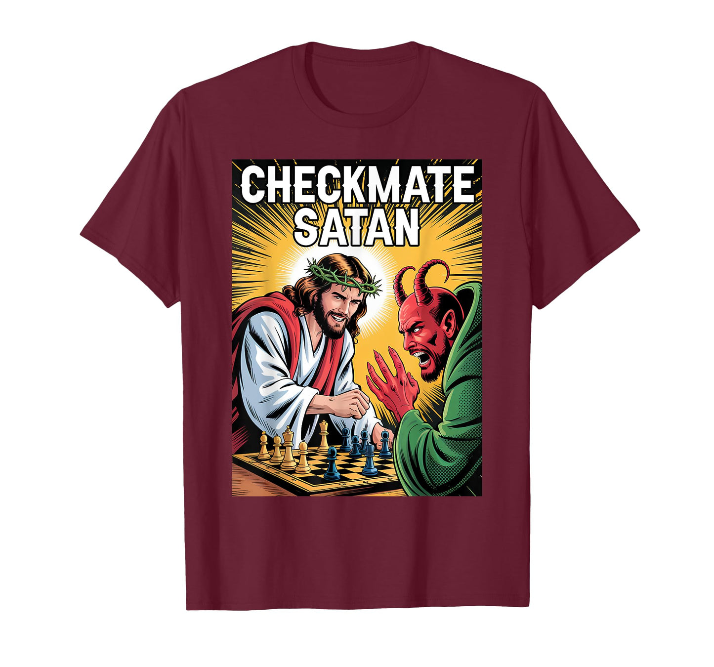 Checkmate Satan Jesus Chess Match Funny Christian Faith T-Shirt