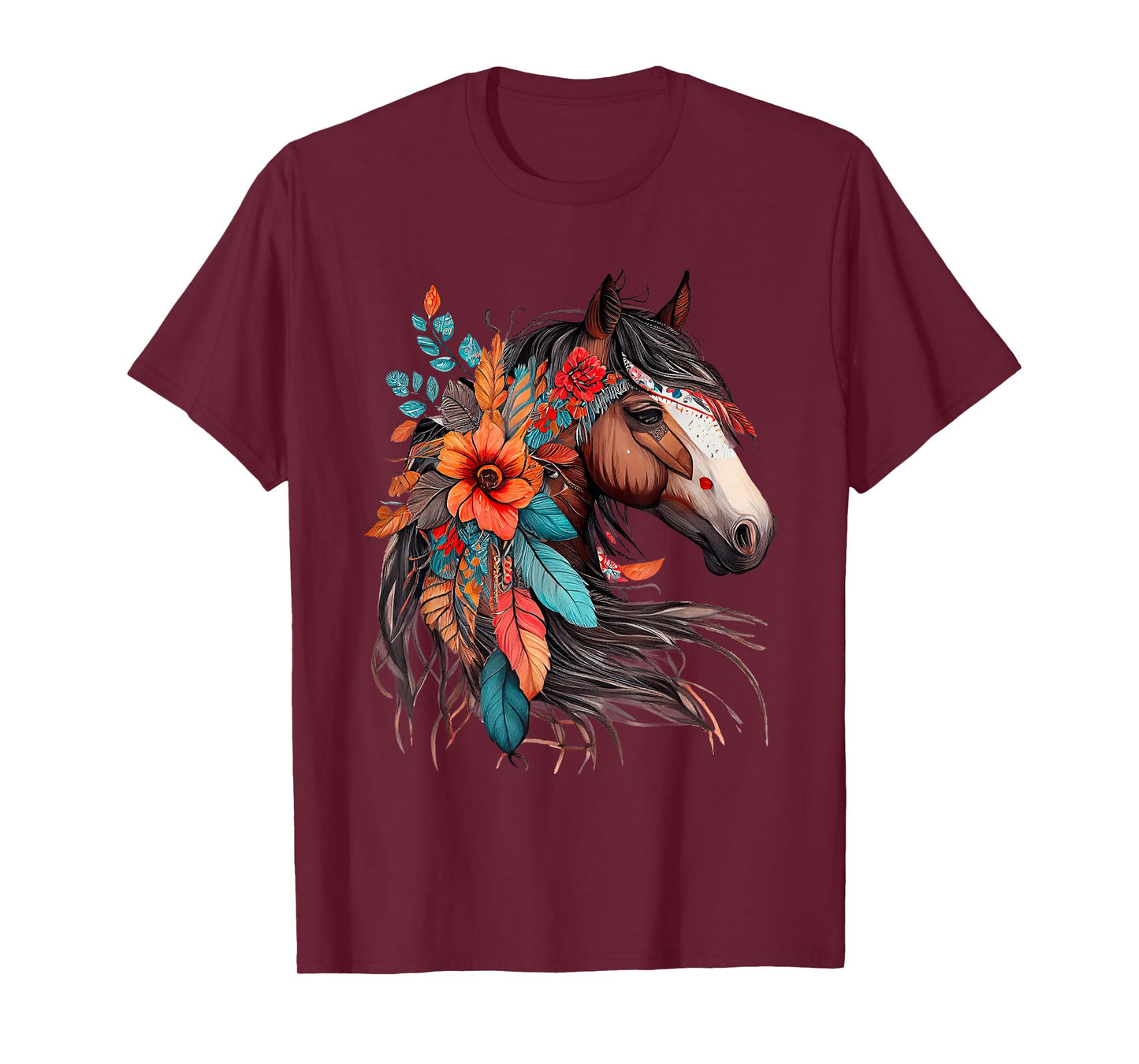 Floral Wild Horse Country Horse Riding T-Shirt, Small, Black