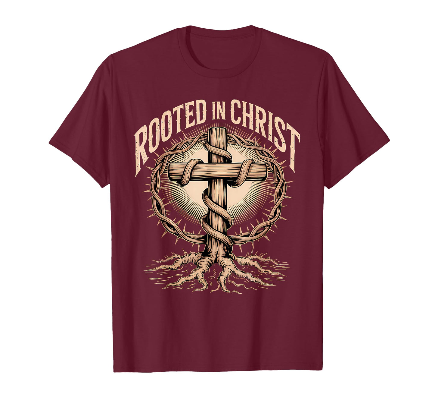 Rooted in Christ Jesus Cross Christian Faith T-Shirt