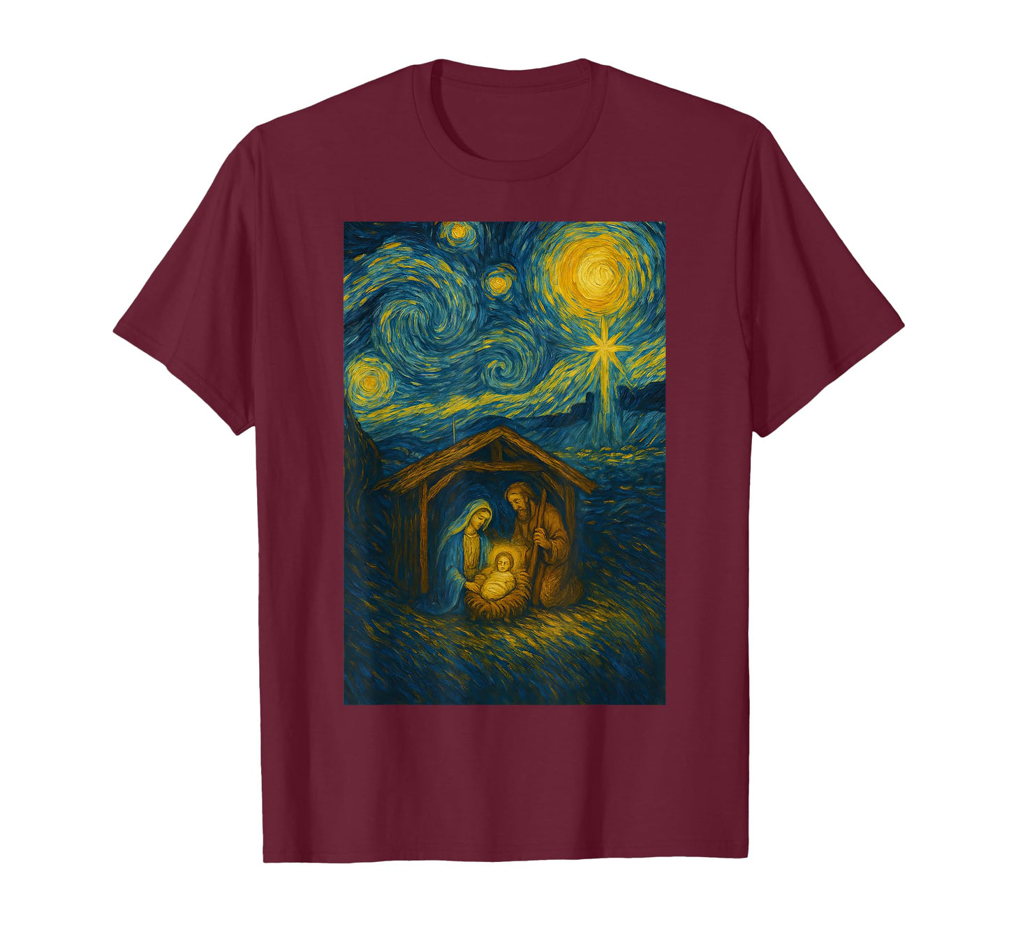 Starry Night Nativity Christmas Night Scene Star Bethlehem T-Shirt