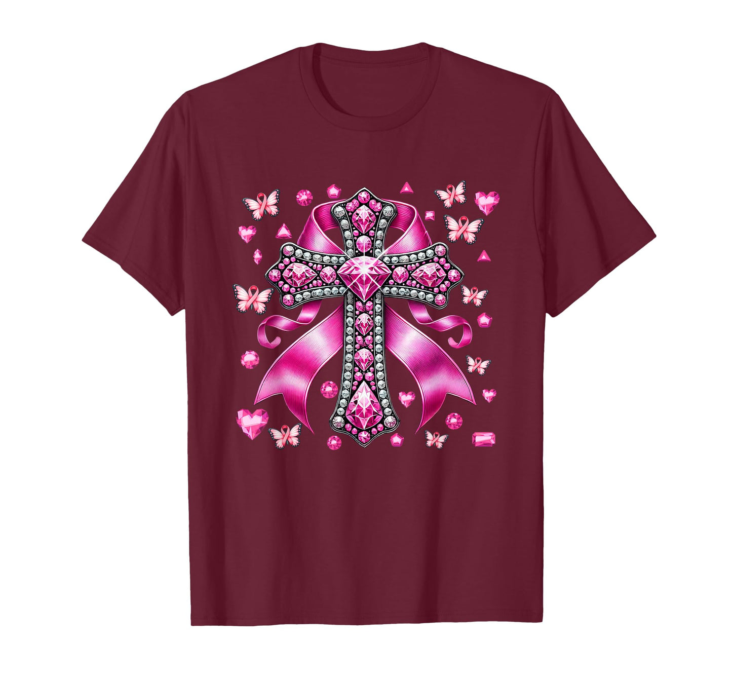 Pink Christian Cross Breast Cancer Awareness Faith Jesus T-Shirt