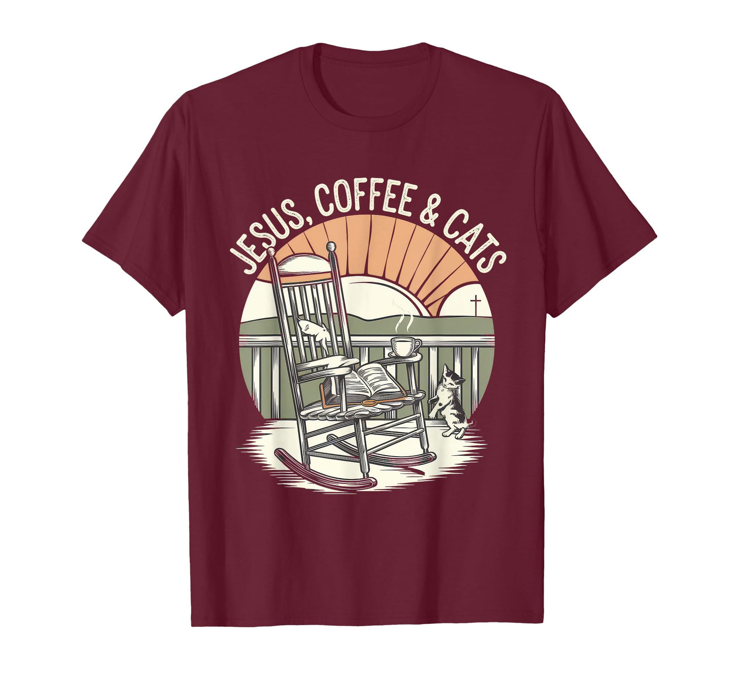 Jesus Coffee Cats Funny Cute Design Jesus Lovers Christian T-Shirt