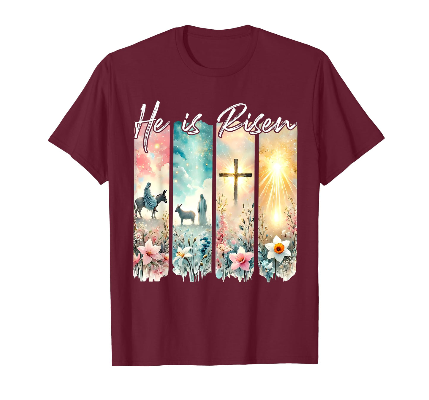 He Is Risen Flowers Easter Aesthetic Jesus Cross Christian T-Shirt