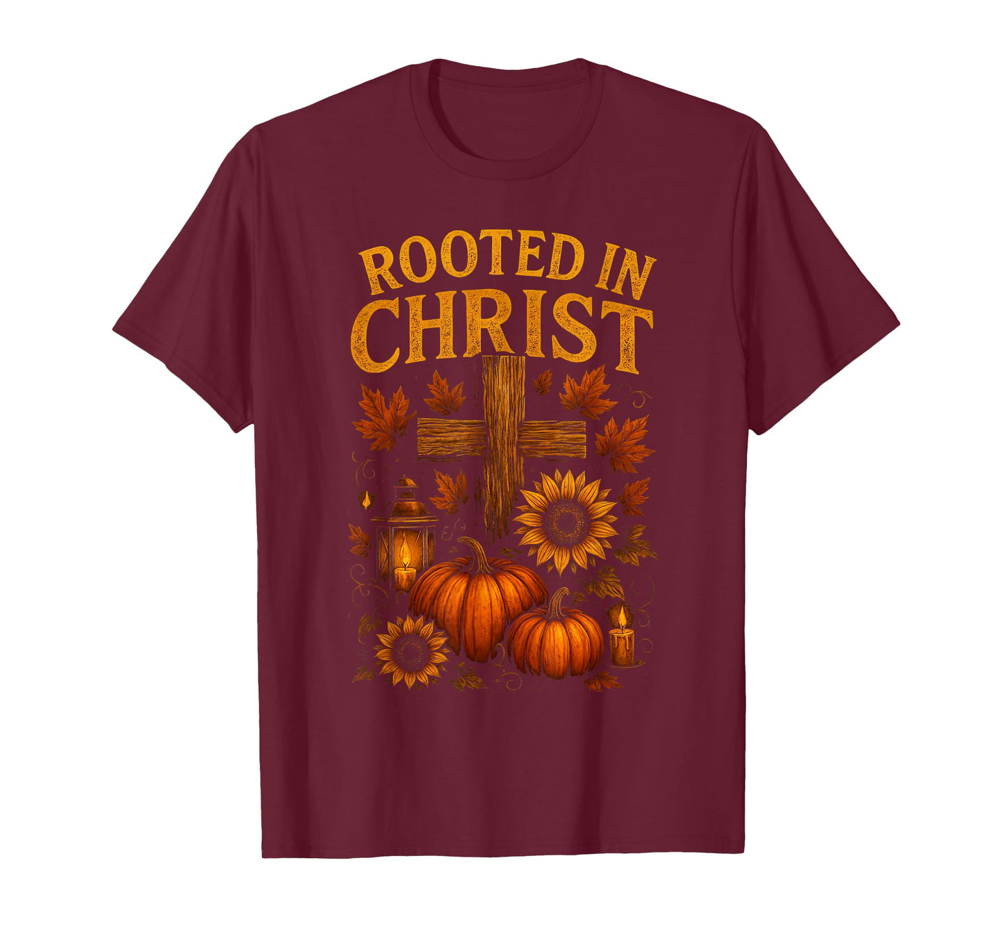 Rooted in Christ Pumpkin Sunflower Fall Religious Christian T-Shirt