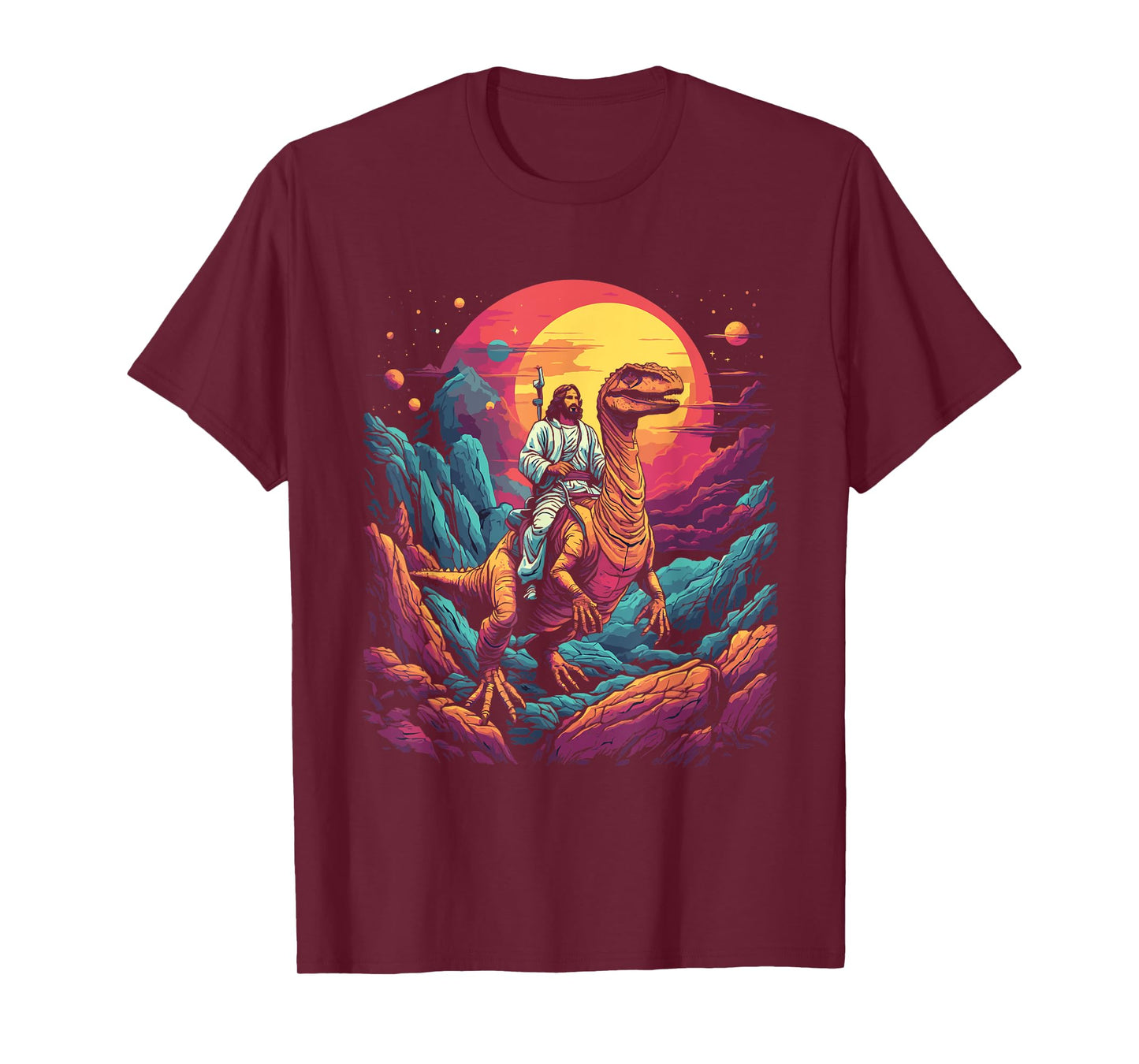 Jesus Riding in Space T-Rex Dinosaur Meme Sci-Fi Believers T-Shirt