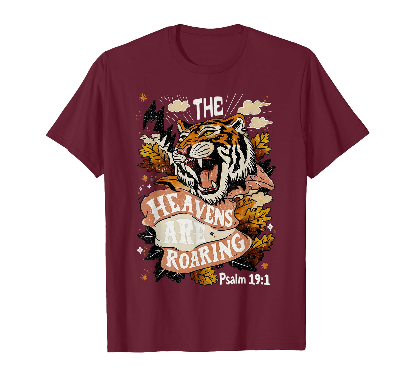 Vintage The Heavens Are Roaring Tiger Psalm 19:1 Christian T-Shirt