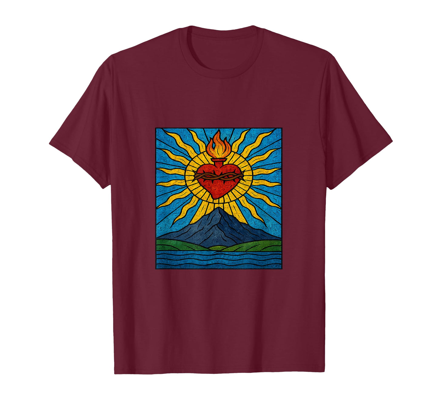 Stained Glass Sacred Holy Heart Faith Divine Spiritual T-Shirt