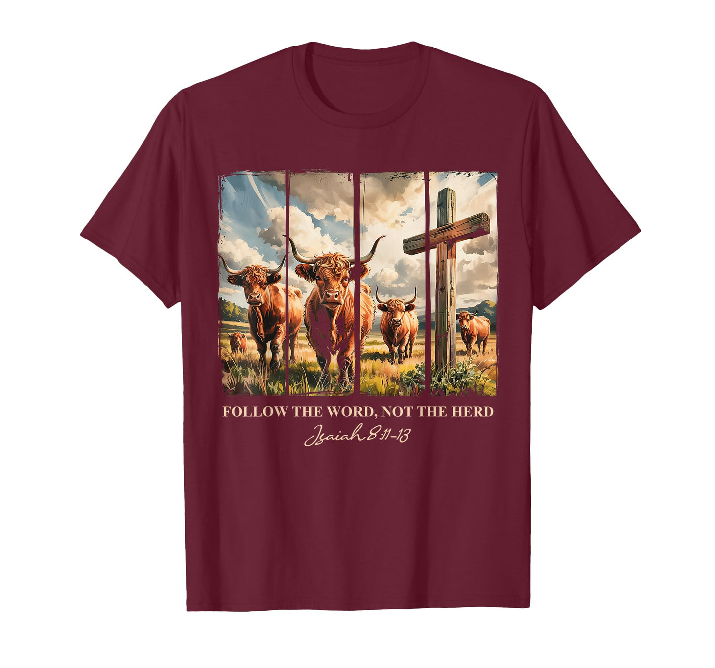 Follow The Word Not The Herd Christian Western Highland Cow T-Shirt