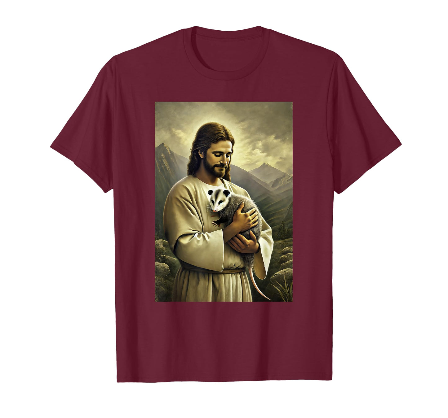 Funny Jesus Holding Opossum In His Arms Hilarious Possum T-Shirt