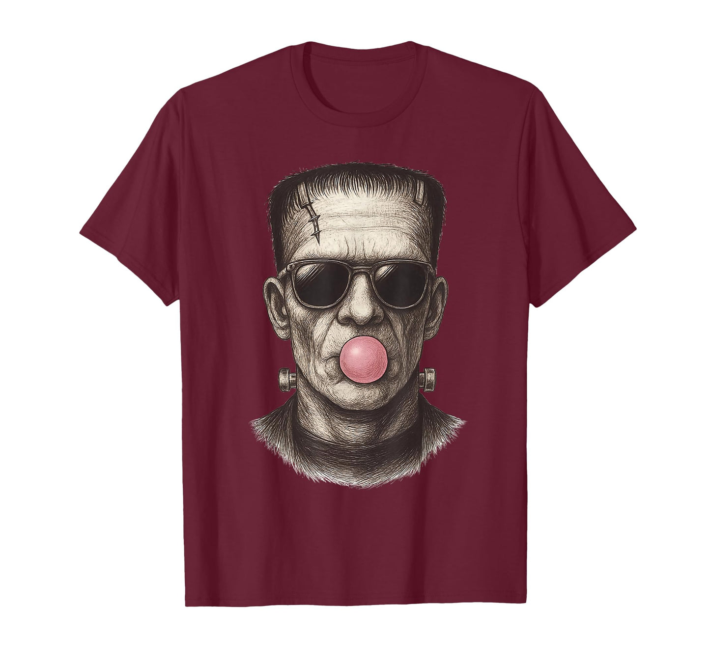 Retro Frankenstein Monster Blowing a Bubble Gum Halloween T-Shirt