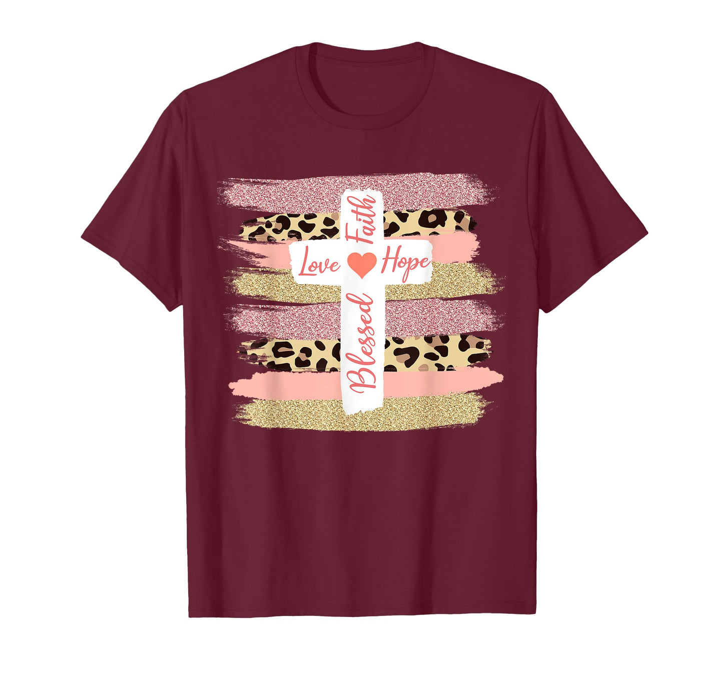 Christian Faith Love Hope Blessed - Cross Cheetah Ombre T-Shirt