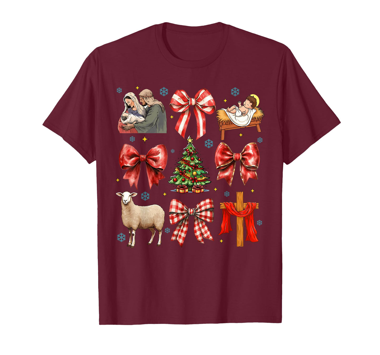 Coquette Bow Jesus Christmas Nativity Scene Christian Pajama T-Shirt