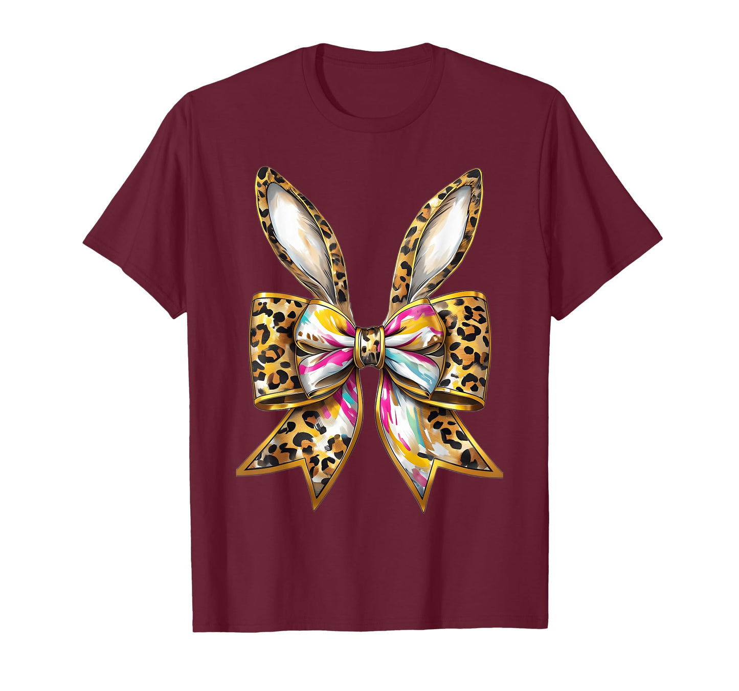 Easter Bunny Leopard Coquette Bow Happy Easter Girls Women T-Shirt