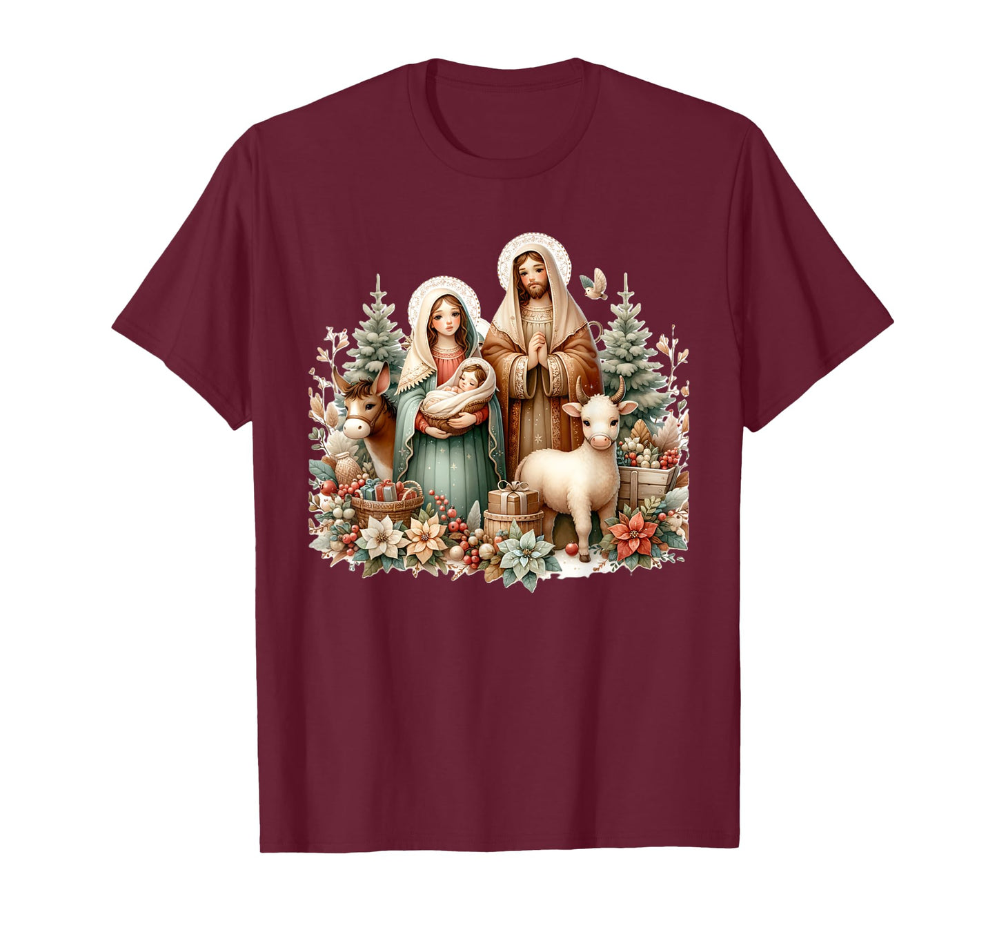 Holy Sacred Family Christmas Nativity Scene Religious Art T-Shirt