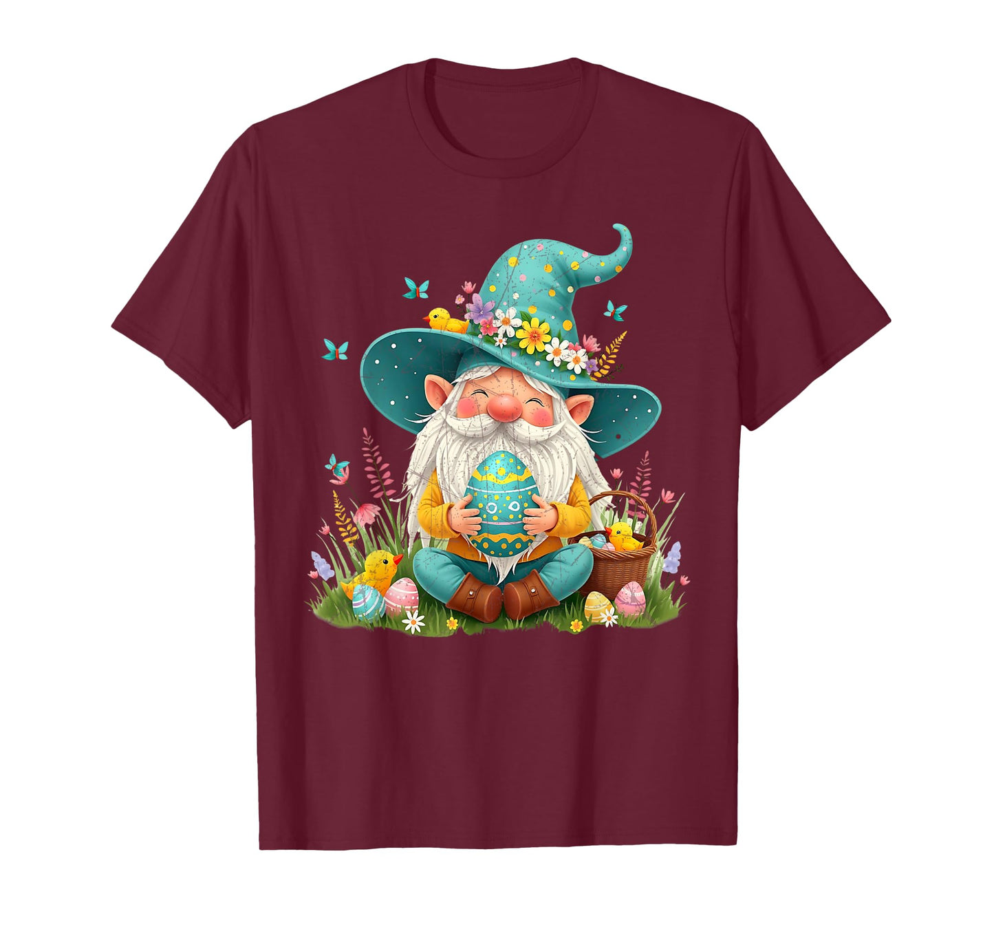 Cute Easter Gnome with Egg and Flowers Easter Day T-Shirt