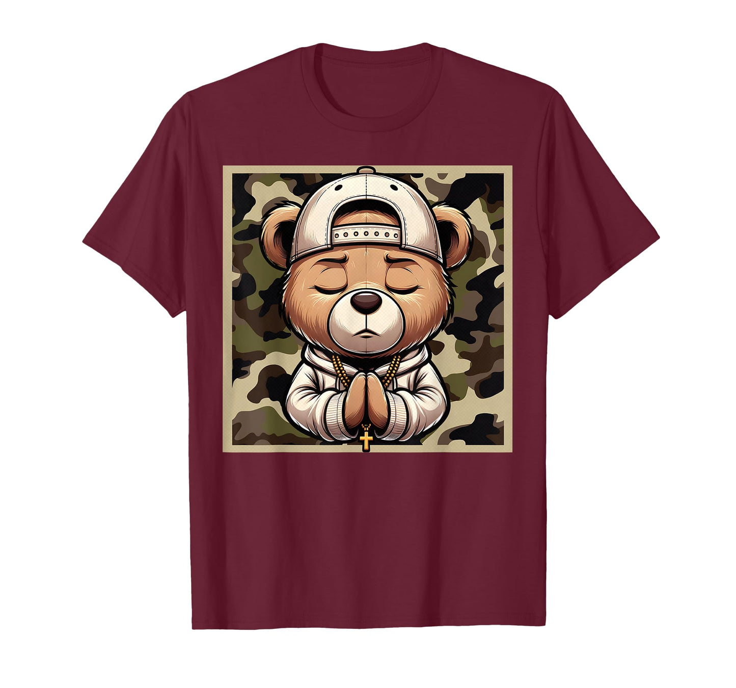 Camo Hip Hop Teddy Bear Praying Christian Streetwear Church T-Shirt
