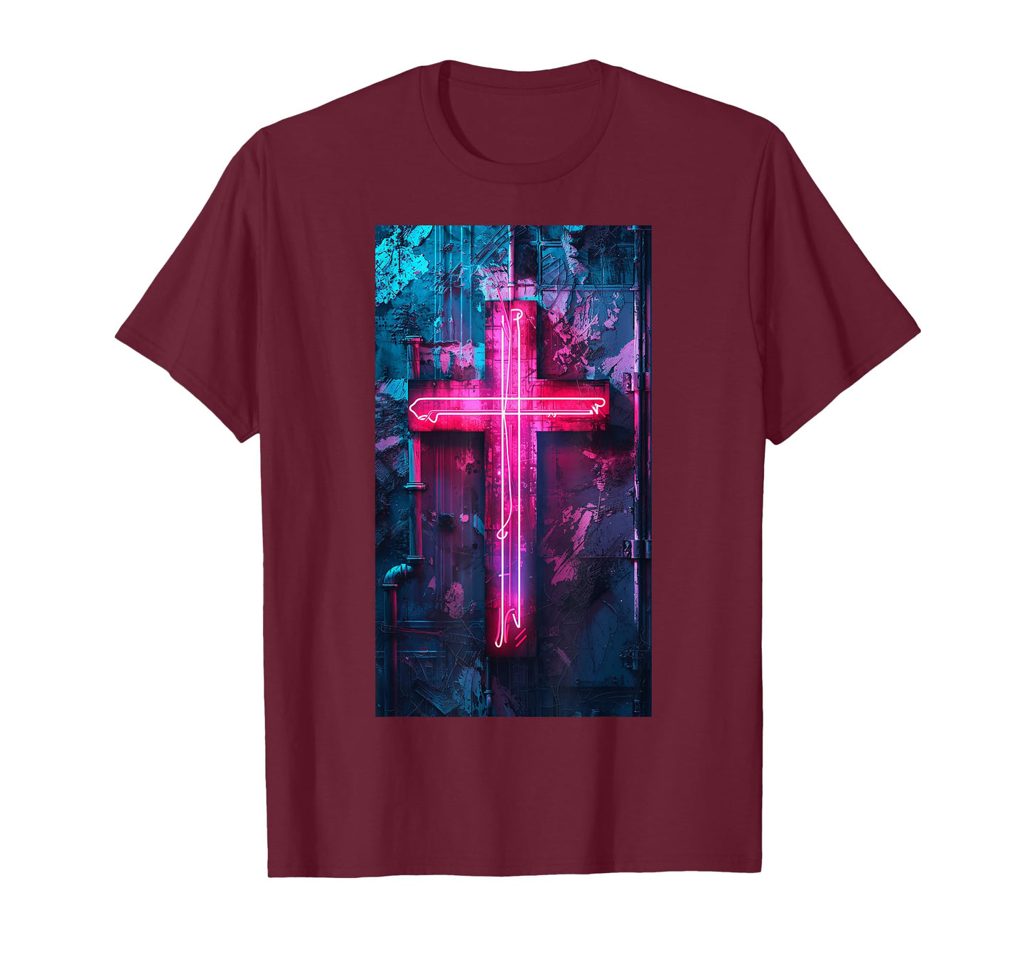 Neon Gothic Cross Neon cross Religious Cyberpunk T-Shirt