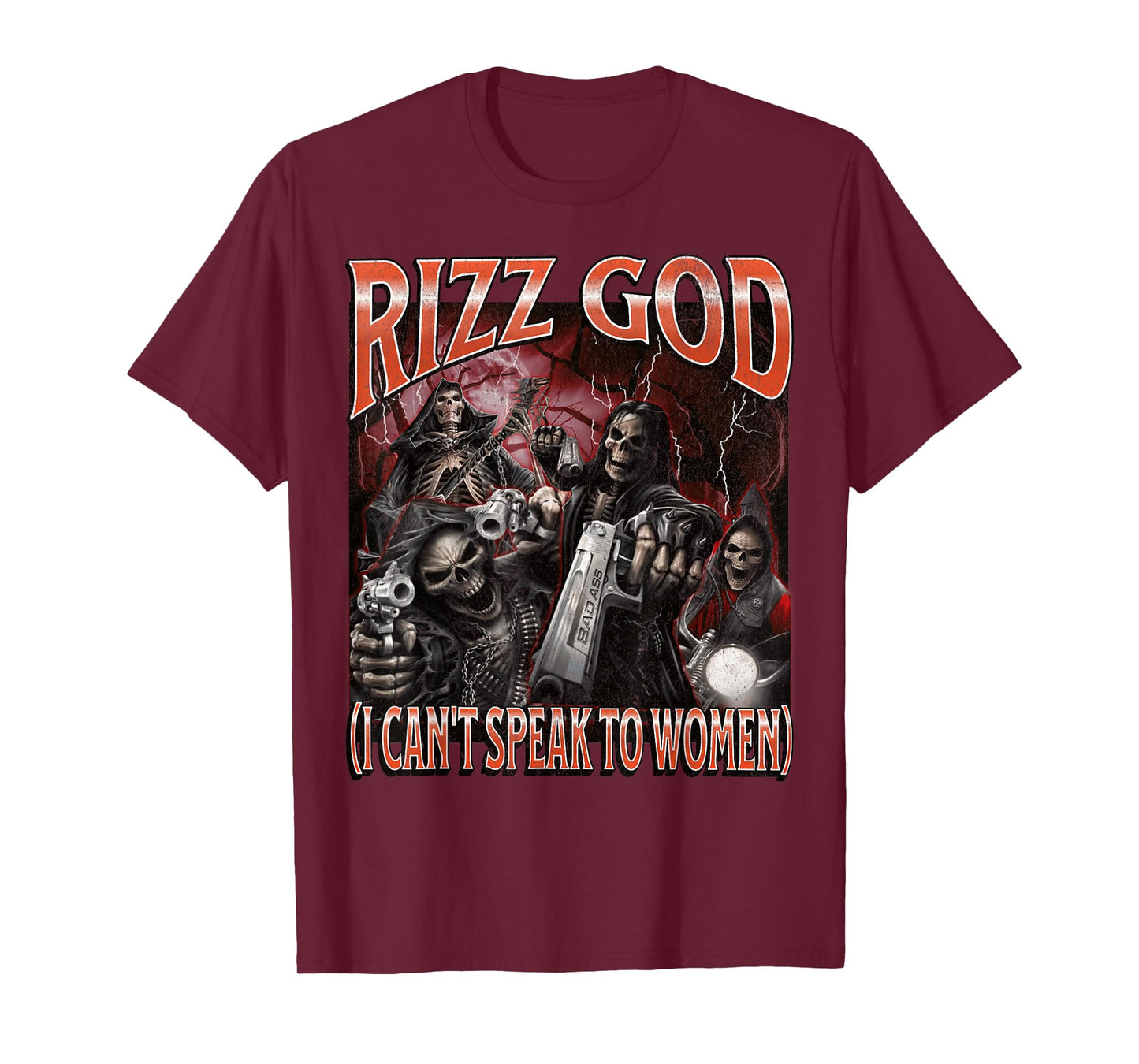 Rizz God I Can't Speak To Women Funny Hard Skeleton Meme T-Shirt