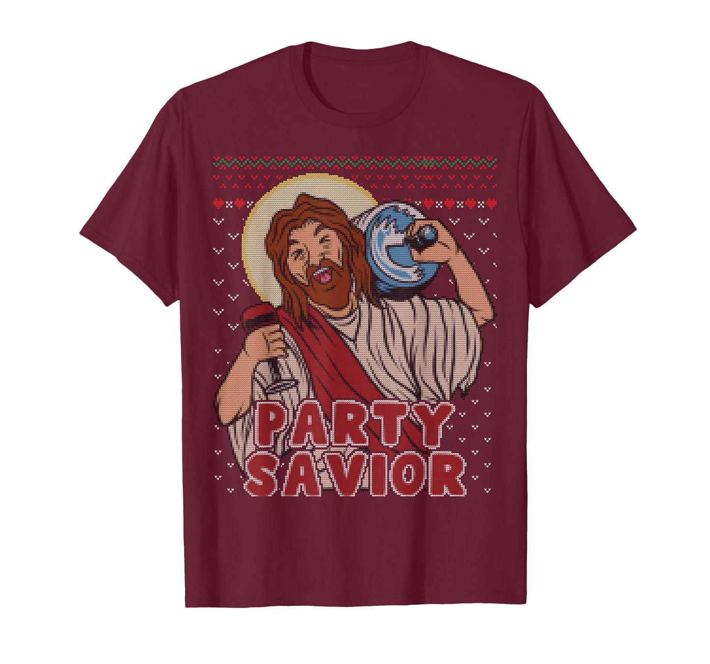 Party Savior Jesus Santa Claus Beer Ugly Christmas Sweater T-Shirt