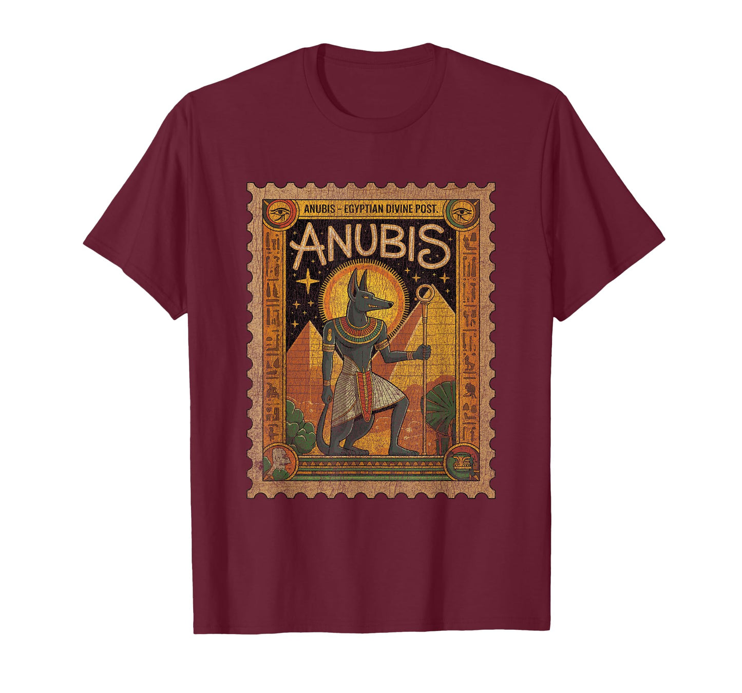 Anubis Egyptian Mythology Retro Vintage Stamp T-Shirt