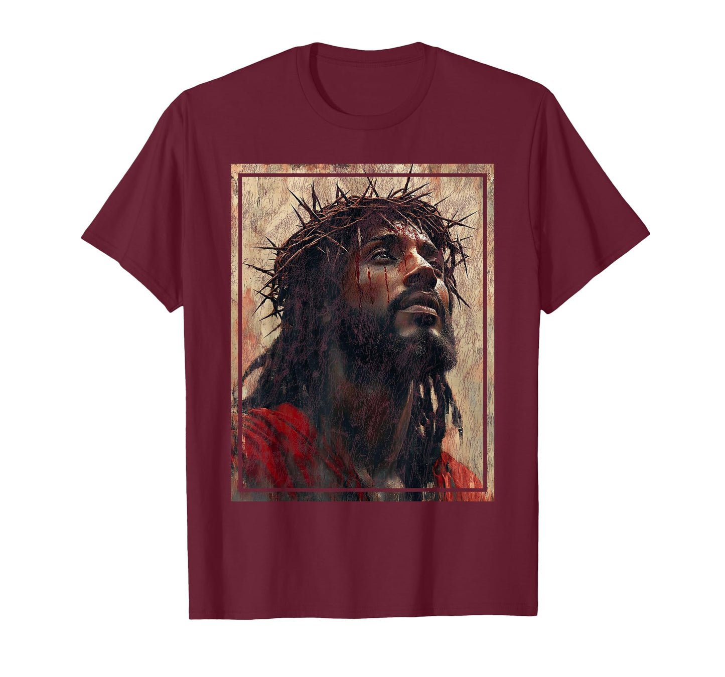 Black Jesus Face Of Jesus Cross With Crown Of Thorns T-Shirt
