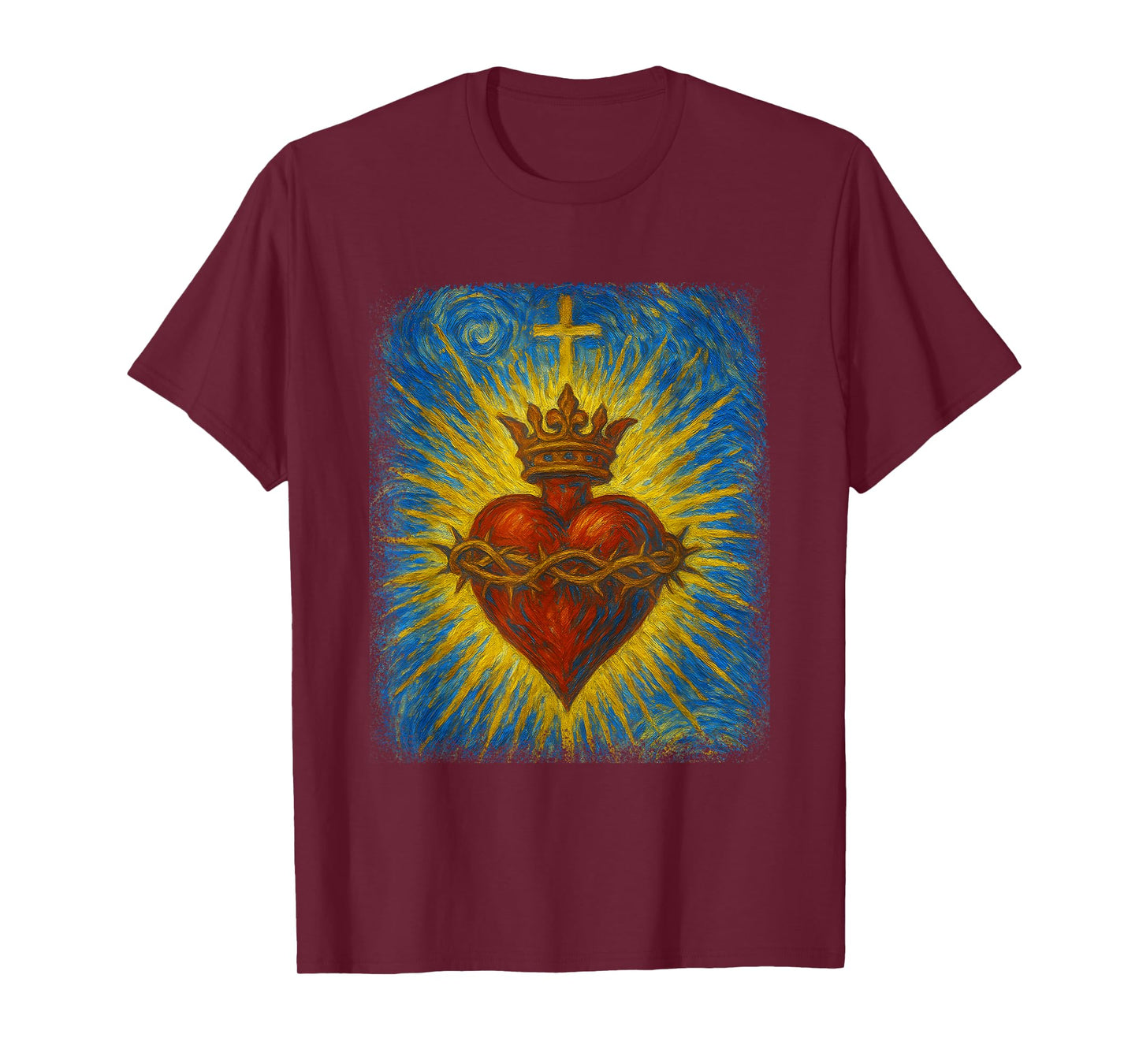 Sacred Heart of Jesus Catholic Christian Starry Night Art T-Shirt